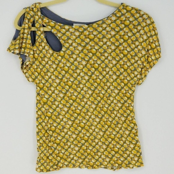 Anthropologie Meadow Rue Top XS Short Sleeve Polka Dot Cut Out Shirt Pullover - Picture 2 of 7